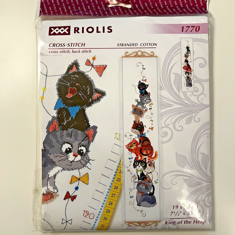 Riolis King of the Heap Cross Stitch Kit 1770 7.5" x 35.5" Cats Kittens Cute!